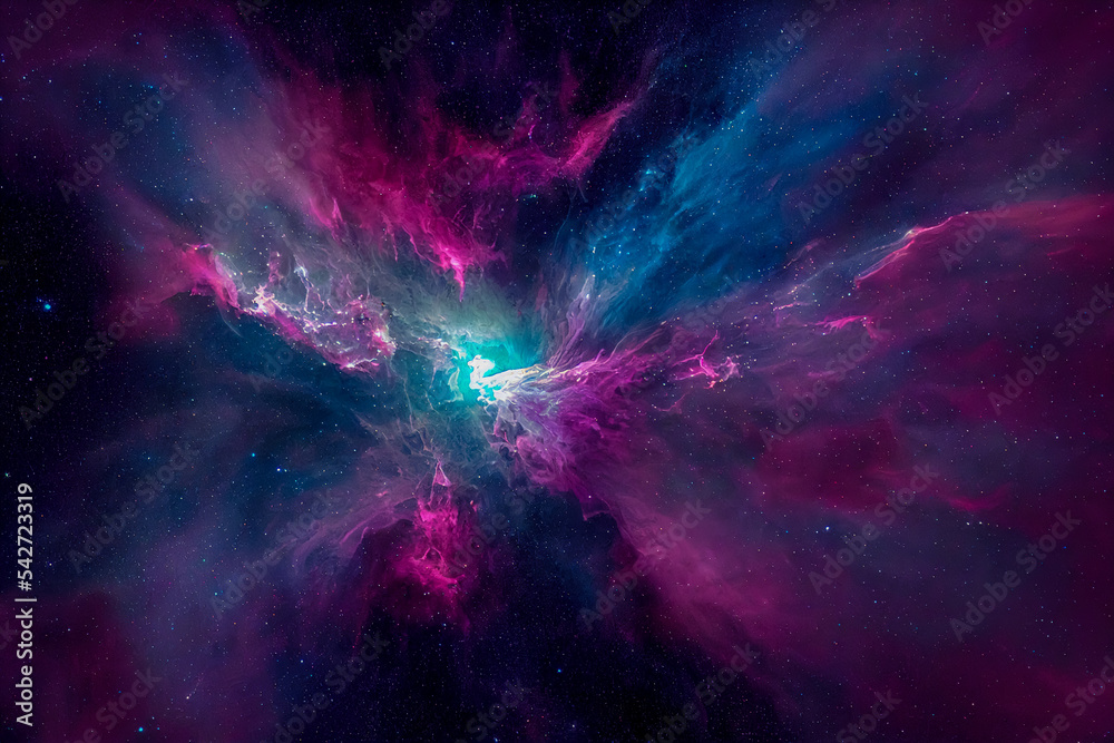 Wall mural glowing huge nebula with young stars. space background. stars of a planet and galaxy in a free space