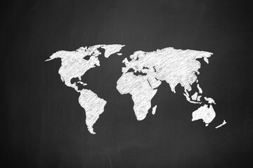 Fototapeta na wymiar world map on the blackboard