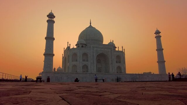 Tourist Visiting Taj Mahal Early Morning in Agra, India