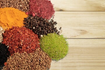 Set of aroma traditional spices on the desk