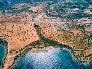 Gordijnen Aerial coastline and sea view with empty lands in North Cyprus © Alp Galip
