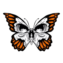 Wall murals Butterflies in Grunge vector illustration of a butterfly with a skull motif on the wings, black and orange colors. suitable for logos, tattoos, stickers, etc.