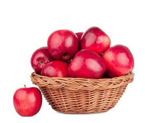 Red apple basket isolated on a white background