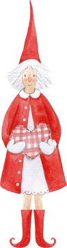 Beautiful png clip art illustration with cute Christmas tilda elf toy.