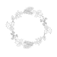 Christmas Wreath. Decorative Winter Frame. Vector.