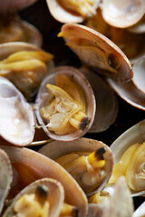 boiled clams in a pan