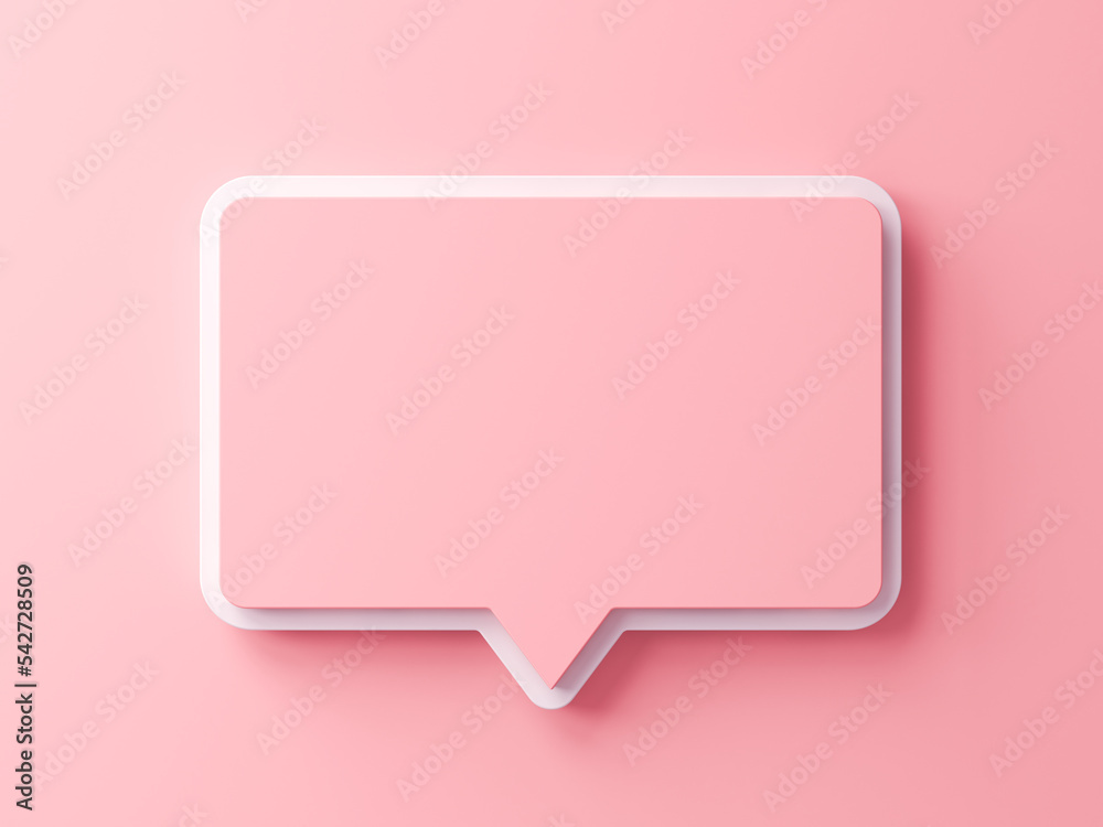 Poster Speech bubble or blank social media notification pin isolated on pink pastel color wall background with shadow minimal conceptual 3D rendering