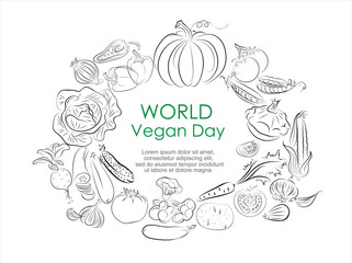 World vegan day card. Vector illustration.