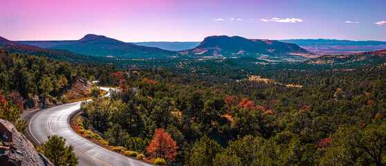 Sunset over the mountains in Cibola National Forest, Grants, New Mexico, USA