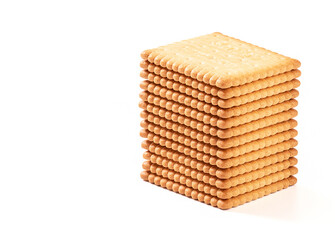Crackers shot close-up with a macro lens on a white background, restaurant and food concept, copy space