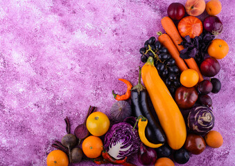Set of purple and yellow vegetables