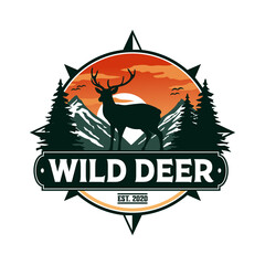 deer wild animal badge vector template. adventure wilderness graphic illustration.