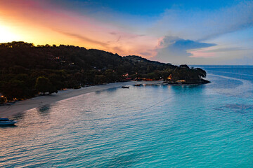 Aerial view of Laem Tong Beach or Laemtong bay in koh Phi Phi, Krabi, Thailand