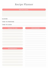 Colorful Recipe Planner Sheets