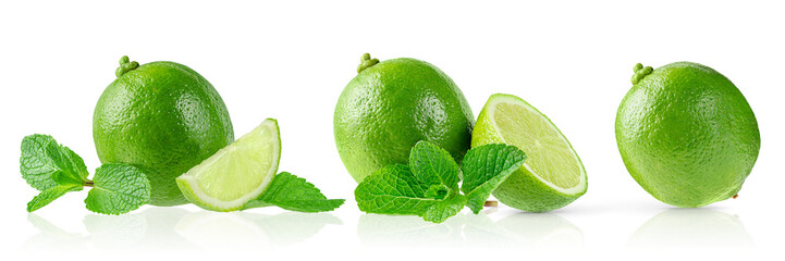 Set of limes and mint leaves isolated