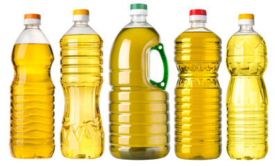 Set of plastic oil bottles isolated - obrazy, fototapety, plakaty