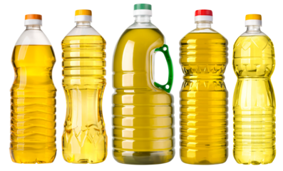Set of plastic oil bottles isolated
