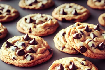 Naklejka premium A batch of freshly baked chocolate chip cookies. 