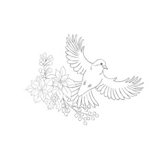 Bird with Winter Bouquet. Vector Illustration.