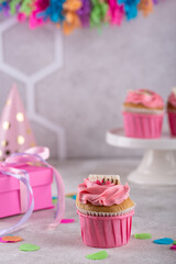 Birthday party concept with cupcake