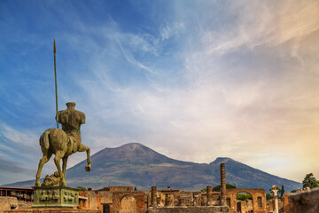 Ancient Pompeii town skyline, wide view of the city ruins.