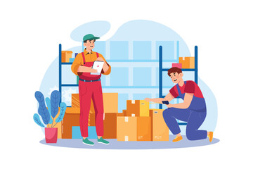 Factory worker checking stock