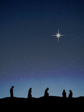 Nativity scene silhouette with sparkling stars