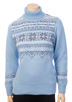 Ladies Nordic style rollneck sweater on female mannequin isolated on white