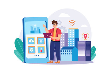 Smart City Illustration concept on white background