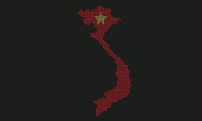 Vietnam map flag with grunge texture in mosaic dot style. Abstract pixel vector illustration of a country map with halftone effect for infographic. 