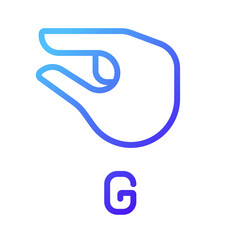 Sign for letter G in ASL pixel perfect gradient linear vector icon. Nonverbal communication for people with deafness. Thin line color symbol. Modern style pictogram. Vector isolated outline drawing