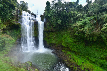 Scenery of Tad Yuang Waterfall in Champasak, Southern Laos