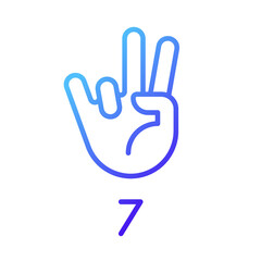 Digit seven sign in ASL pixel perfect gradient linear vector icon. Number visual modality. Communication way. Thin line color symbol. Modern style pictogram. Vector isolated outline drawing