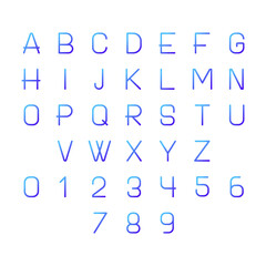 Numbers and letters pixel perfect gradient linear vector icons set. Education material. ABC and digits dataset. Thin line contour symbol designs bundle. Isolated outline illustrations collection