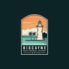 Biscayne national park vector template. Florida landmark graphic illustration in badge patch style.