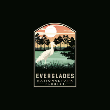 Everglades National Park Vector Template. Florida Landmark Graphic Illustration In Badge Patch Style.