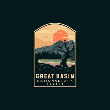 Great Basin national park vector template. Nevada landmark illustration in patch emblem style.