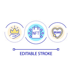 NFTs in branding loop concept icon. Crypto artworks in business. Marketing strategy abstract idea thin line illustration. Isolated outline drawing. Editable stroke. Arial font used