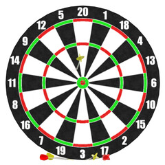 3d rendering illustration of some darts with a target board