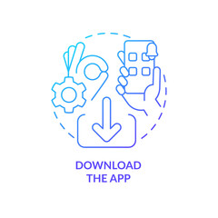 App downloading blue gradient concept icon. Payment online. Bank onboarding. Install mobile wallet abstract idea thin line illustration. Isolated outline drawing. Myriad Pro-Bold font used
