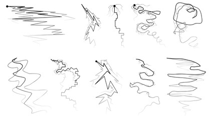 Set Black Outline Simple Line Abstract Collection Lightning Thunderstorm ABackground Light And Shine Electricity Vector Design Style