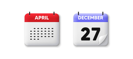 Calendar date 3d icon. 27th day of the month icon. Event schedule date. Meeting appointment time. Agenda plan, Month schedule 3d calendar and Time planner. 27th day day reminder. Vector