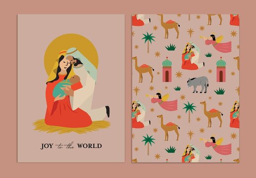 Mary and Joseph holding Baby Jesus Card Design
