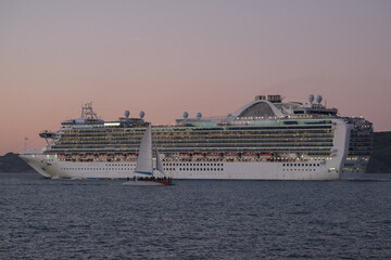 Princess cruiseship or cruise ship liner Ruby P in San Francisco port Bay terminal sail away...