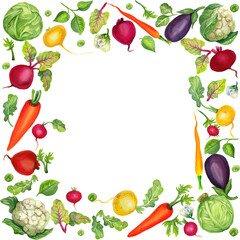 Watercolor frame with vegetables. Transparent layer.