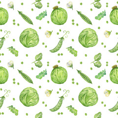 Watercolor seamless pattern with vegetables. Transparent layer.