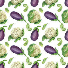 Watercolor seamless pattern with vegetables. Transparent layer.