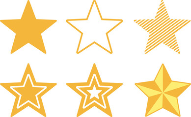 Stars collection. Star icons. Golden set of stars, isolated on transparent background. Star icon. Stars in modern simple flat style