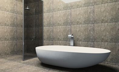 Fototapeta premium Scandinavian bathroom, classic vintage interior design. 3D rendering.