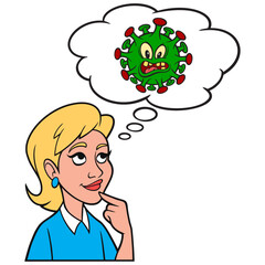 Girl thinking about the Coronavirus - A cartoon illustration of a Girl thinking about the Coronavirus.